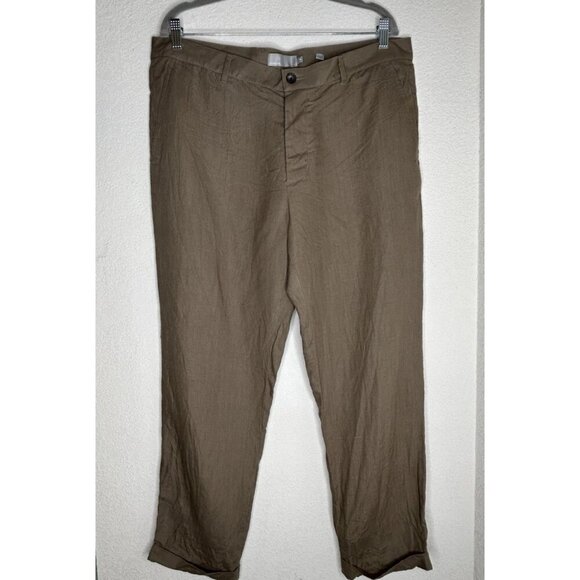 Vince Hemp Pants Mens 36x28 Brown Rolled Cuff Lightweight Cropped Coastal Resort - Picture 1 of 12